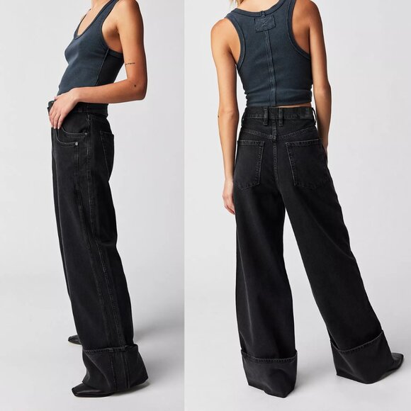 We The Free Final Countdown Low-Rise Cuffed Boyfriend Jeans Black Size 30 NEW - Picture 1 of 10